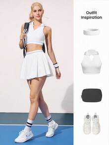 CourtClass Women's Contrast Stripe Hollow Back Sports Bra - Black and White - View 5