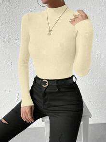 Almamuse Women's Solid Color Turtleneck Long Sleeve Fitted Sweater, Autumn/Winter - Champagne - View 4