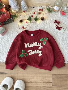 LMoss Kids LMoss 女婴字母圆领休闲圣诞卫衣，秋冬季，节日婴儿服装，婴儿圣诞卫衣，舒适的秋冬款式，圣诞节，冬季，圣诞毛衣 - 紅色 - 查看 5