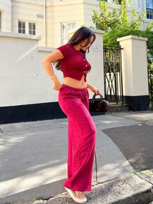 NegzBox Calças de algodão femininas casuais de cintura alta e perna reta