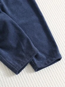 SHEIN 男婴卡通熊图案连体衣，百搭舒适，适合室内外，秋冬季 - 藏蓝色 - 查看 8