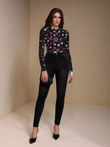 Glamance Vecteezy Maglietta aderente a maniche lunghe con collo rotondo e stampa di strass, autunnale - Multicolore - Visualizzare 7