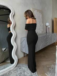 Jemour 无袖杏色紧身连衣裙，纹理面料，适合约会、度假、春夏季浪漫穿着 - 黑色 - 查看 5