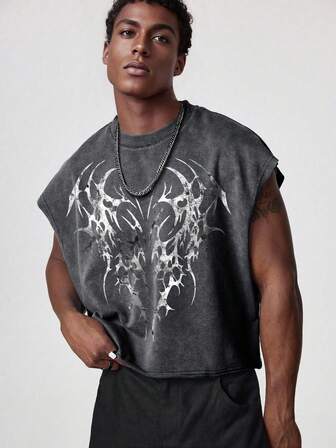 Street Life Herren lässige grafische Muster Loose Fit Rundhals Ärmellose Weste, Sommer