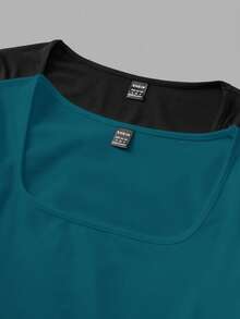 SHEIN EZwear 2 件女式方领修身长袖休闲 T 恤套装，适合秋冬季 - 彩色 - 查看 5