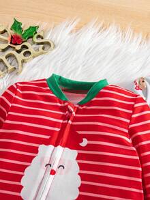SHEIN 2件套新生女宝宝可爱休闲卡通图案针织长袖连体衣套装 - 紅色 - 查看 3