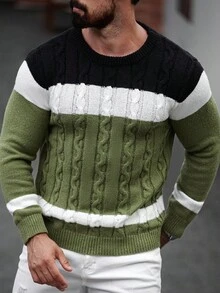 Manfinity Mode Áo len dệt kim dài tay cổ tròn dành cho nam, mặc thường ngày, mặc ở nhà, đi làm, làm quà tặng cho bạn trai/gia đình, Giáng sinh mùa thu/đông - Nhiều màu - Xem 7
