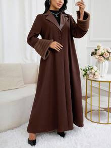 Al Najma Women's Elegant Patchwork Faux Fur Trim Abaya Robe, Autumn