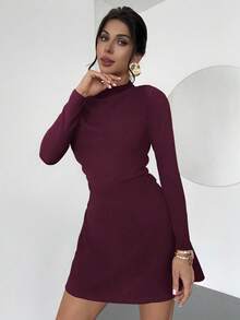 Firerie Vestido curto feminino elegante, minimalista, delicado, romântico, doce, para o dia a dia, festa de casamento, festival de música, feriado, plissado, linha A, manga comprida vermelha
