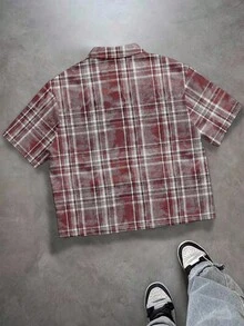 Manfinity EMRG Camicia casual da uomo a maniche corte con motivo a quadri e bottoni, stile retrò