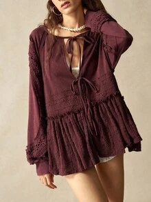 Bohemela Damen Lässig einfarbiger Strick Kapuzenpullover mit langen Ärmeln, locker geschnitten, Herbst Winter Kleidung für Frauen - Bordeaux - Übersicht 4
