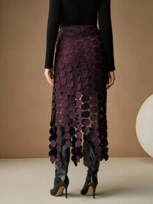 Anewsta Laser Cut Multi Circle Double Layered Skirt - Violet Purple - View 2