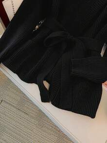 GlowEve CURVE Plus Size Solid Color Minimalist Casual Long Sleeve Cardigan - Black - View 5