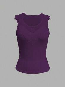 Chiquease Fashionable Versatile Casual Solid Color Embroidered Tank Top - Purple - View 4