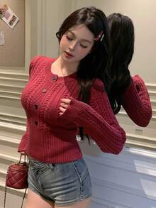 DAZY Damen Slim Fit roter Strickpullover, lässiger Stil für Neujahr & Weihnachten, Mode - Rot - Übersicht 9