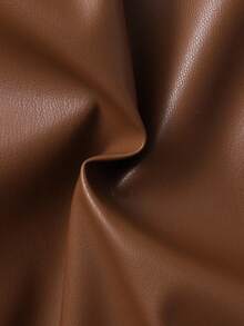 Teen Girls' Casual Loose Fit Khaki PU Jacket, Versatile For Commute And Daily Wear - Brown - View 5