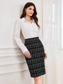 Miaspire 女士格子图案修身休闲半身裙，日常穿着，夏季穿搭 - 黑色 - 查看 6