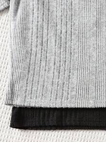 SHEIN 2pcs/Set Teen Girls' Solid Color Round Neck Fitted Casual Black&Grey Knit Dress Set,Rib Shirt Teens Jumpers Dress For Autumn,Graduation,Holiday - Multicolor - View 5