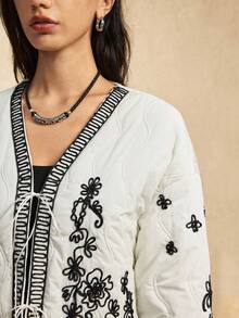 Easelle Mẫu thêu dây thừng Áo khoác mùa đông rộng rãi cho mùa thu đông - Màu Khaki - Xem 8