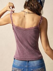 Bohemela Halloween Music Festival Casual Solid Color Lace Patchwork Fitted Women Camisole