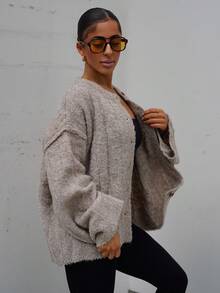 SAYEHFBABY Oversized Drop Shoulder Button Down Knit Cardigan Fall Cute Streetwear Festival Farmhouse , Country, Vintage, Fall Autumn Christmas Work Office - Khaki - View 5