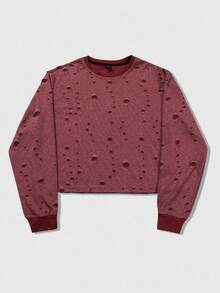 ROMWE MEN Grunge Punk Men's Casual Street American Design Distressed Effect T-Shirt - Red - View 5