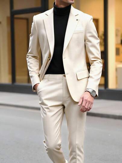 Manfinity Bizformal 2 piezas Conjunto de traje para hombre, chaqueta de manga larga con botones y pantalones de estilo casual de negocios