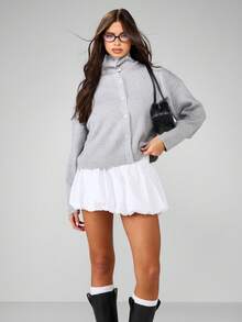 MISSGUIDED Ribbed Button Down High Neck Cardigan Sweater Chunky Knit Pullover Winter Autumn Knitwear Turtleneck Soft Cozy Jumper Trendsetter Style