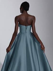 Elitara Elegant Luxurious Red Ruffle Hem Strapless Dress, Suitable For Wedding, Party, Vacation, Prom, Evening Gown (Heavily Embellished) - Baby Blue - View 6