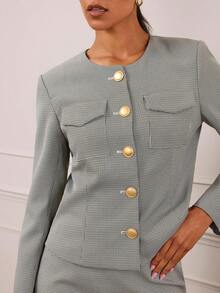 Lilora Women's Casual Plaid Long Sleeve Single-Breasted Jacket And Midi Skirt Elegant Suit Blazer Skirt Set Skirt Suit Suit Jacket For Women Fall Clothes For Women Elegant And Dignified Officework,Events,Daily,Vacation