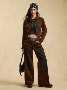 Easelle Áo khoác denim cổ bẻ phong cách Boho Chic cổ điển dành cho nữ Áo khoác nữ màu nâu Áo khoác nữ màu nâu ngắn Áo khoác nữ màu nâu nhung Áo khoác ngắn Áo khoác nữ kiểu miền Tây - Nhiều màu - Xem 3