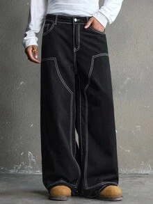 AXEPEAK Men's Washed Loose Casual Pants, And Stylish - Black - View 5