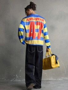 AXEPEAK Herren Lässig Mode Straßen Blau & Gelb Polo Shirt