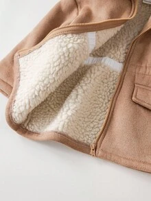 SHEIN Babygirl Cute Casual Fleece Hooded Jacket, Versatile For Autumn/Winter