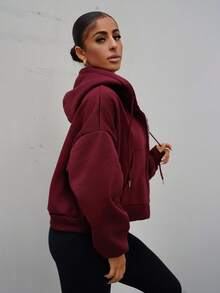 SAYEHFBABY Double Zip Through Hoodie Casual, Airport Back To School Fall Autumn - Burgundy - View 6