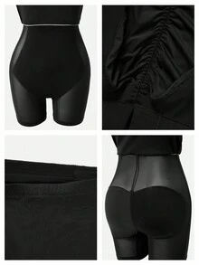 女式双层收腹塑身吊带裙，带衬里，收腰提臀，美人鱼长裙 - 黑色 - 查看 2