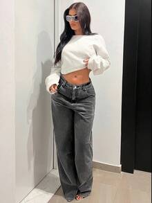 Jeanoix Y2K Low Waist Distressed Denim Jeans - Grey - View 3