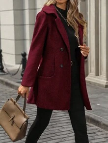 EMERY ROSE Abrigo con capucha y doble botonadura, informal para otoño/invierno - Burdeos - Ver 3