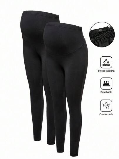 Modmama Maternity 2pcs Solid Elastic Waist Leggings Tights Leggings Black Leggings For Women Maternity Leggings