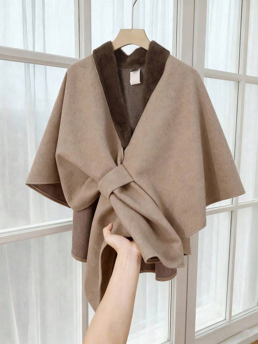 Rafferiza Women's Overcoat With Faux Fur Collar - Khaki - View 1
