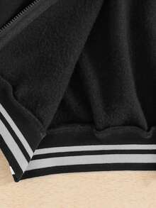 SHEIN 幼儿男童休闲拼色加厚连帽夹克，适合上学、花园、生日、秋季、冬季、万圣节、复古 - 酒紅色 - 查看 8