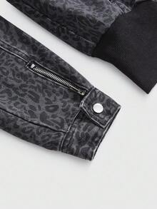 ROMWE Grunge Punk Quần jeans ống loe nữ cạp thấp có khóa kéo, túi đinh tán thêu họa tiết Punk - Xám - Xem 4