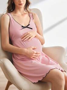 BloomMama Nursing Ribbed Fashionable Loungewear Maternity Pajamas - Baby Pink - View 1