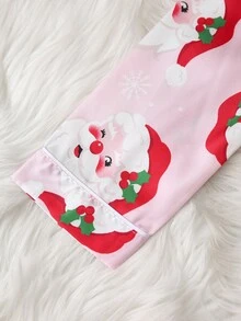 Young Girl Cute Santa Claus Print Satin Girls Pajamas, For Christmas - Multicolor - View 6
