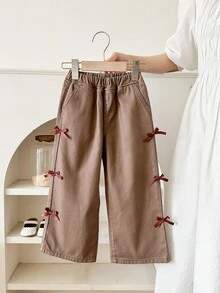 LMoss Kids Röda och vida jeans med rosett för unga flickor - Kaki - Visa 1