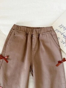 LMoss Kids Röda och vida jeans med rosett för unga flickor - Kaki - Visa 5