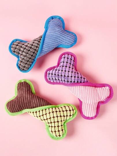 PETSIN 1pc Multi-Colored Bone Shaped Plush Dog Chewing And Teeth Grinding Toy – Built-In Sound Generator For Self-Entertainment, Soft Boredom Relief For Puppies, Pet Use Only