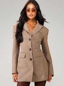 MISSGUIDED Professional Tweed Blazer Mini Dress Office Wear Business Formal Lapel Collar Button Front Long Sleeve Fall Winter Workwear Sophisticated Tailored - Multicolor - View 1