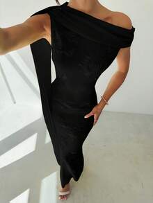 Firerie Đầm Maxi dài chấm đất dáng đuôi cá màu vàng, dáng ôm body, thêu lưới, sang trọng, thanh lịch, tinh tế, lãng mạn dành cho nữ dự tiệc khiêu vũ - màu đen - Xem 4