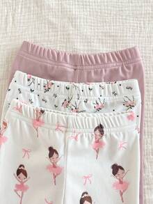SHEIN Vintaside Kids 6 件套女童紧身套装，简约时尚，碎花长袖柔软舒适，3 件套家居服 - 彩色 - 查看 5